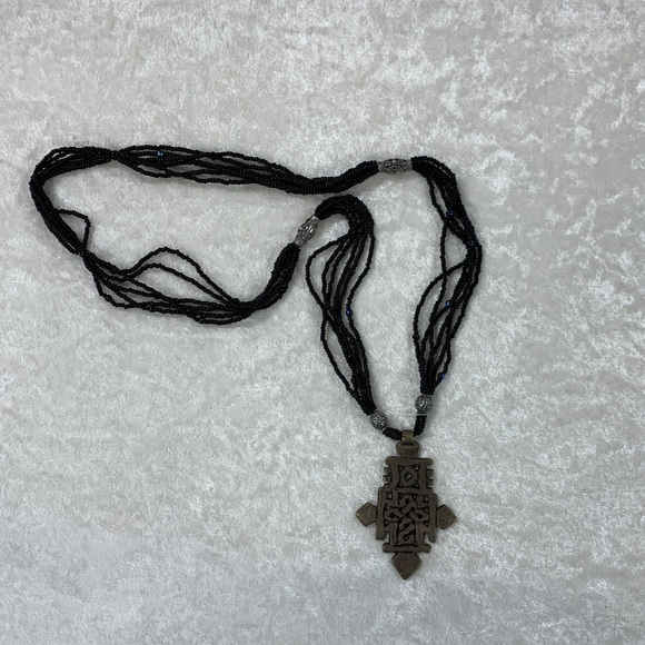 ! Vintage Handmade Statement Necklace, Beaded with Celtic Pendant - Picture 7 of 9